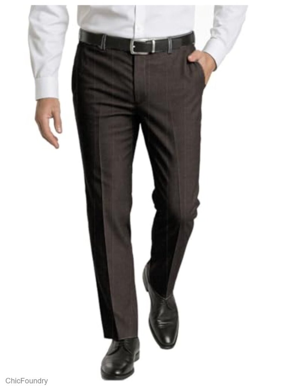 Men's Classic Fit Dress Pants Herringbone Wool Blend Suit Trousers